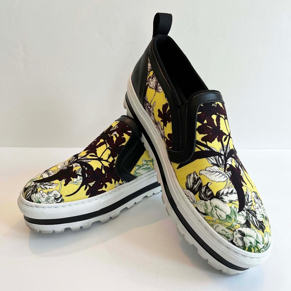MSGM Canvas Floral Print Platform Sneakers with Leather Trim, US 11 / IT 41